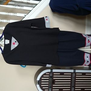 BON WORTH Black Two-Piece Summer Top and Capri pants, Seersucker accents Sz SPet